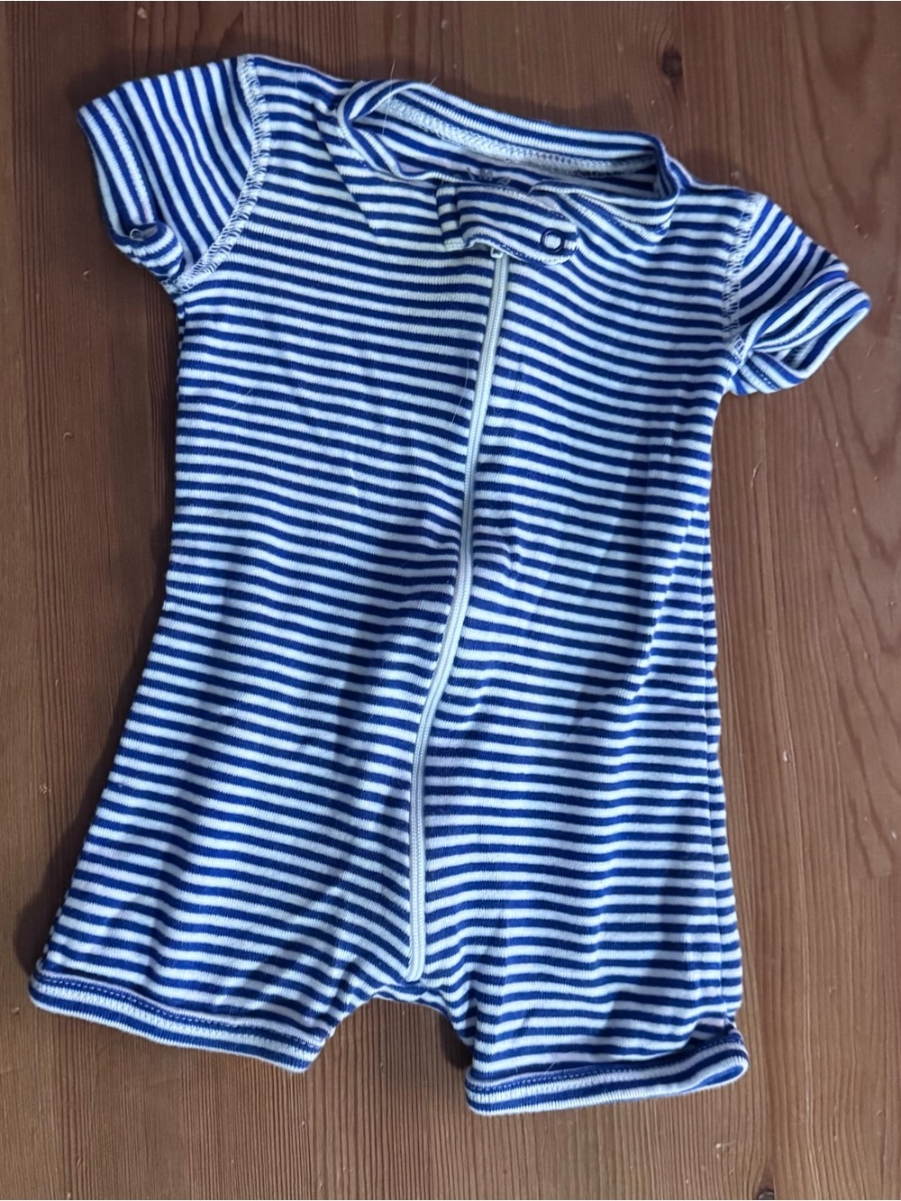 Striped Primary Baby Zipper Romper - Blue & White